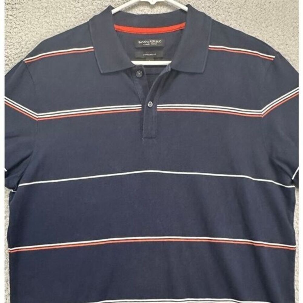 Banana Republic Shirt Men Large Blue Stripe Polo Luxury Touch Standard Fit Rugby
